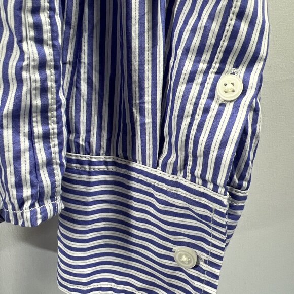 J Crew Women's Blouse Size 14 Blue White Stripe Long Sleeve Garcon Classic Fit - Picture 5 of 10